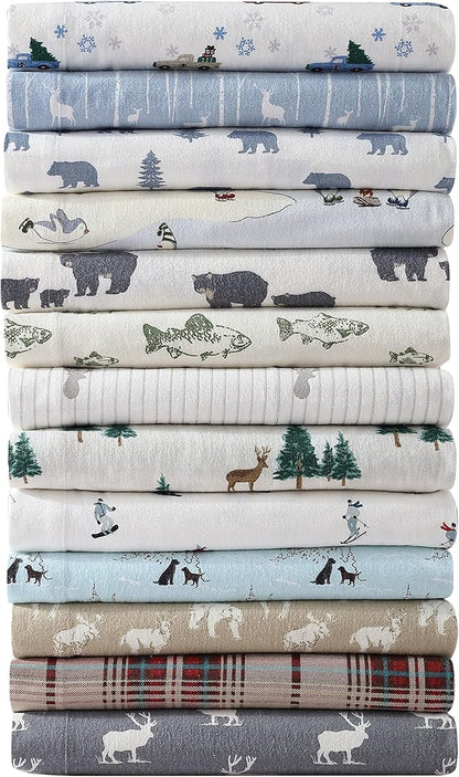 Eddie Bauer - Flannel Sheets Twin Size, Anti-Pilling & Wrinkle Resistant Cotton, Touchably Soft for All-Season Comfort - Bed Sheets with Matching Pillowcases & Fitted Sheet (Ski Slope)