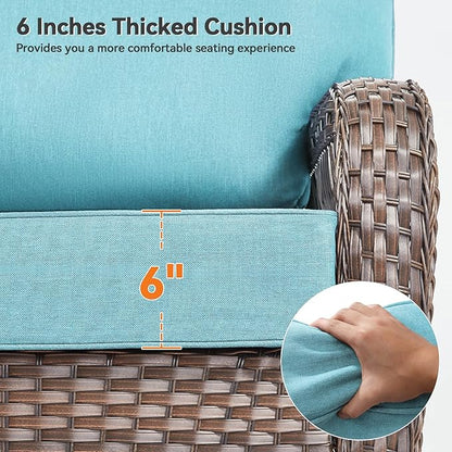 Luxury 6" Outdoor Cushions for Patio Furniture, 24x24x6" Thick Seat Cushion Set of 2, Fade Resistant Couch Chair Replacement Cushions High Density Deep Wicker Chair Cushion w/ Removable Cover, Teal