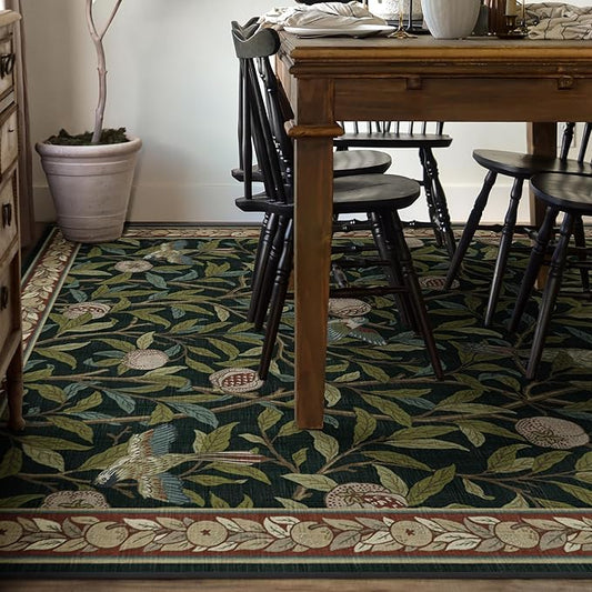 RUGGABLE x Morris & Co Washable Area Rug – Pomegranate Blue Green 8x10, Stain-Resistant, Non-Slip – Large Machine Washable Rugs for Living Room, Bedroom, Hallway, Entryway & Office–with Cushioned Pad