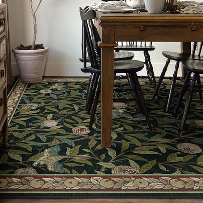 RUGGABLE x Morris & Co Washable Area Rug – Pomegranate Blue Green 9x12, Stain-Resistant, Non-Slip – Large Machine Washable Rugs for Living Room, Bedroom, Hallway, Entryway & Office–with Standard Pad