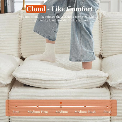 108" Sectional Couches for Living Room Boneless Couch Upholstered Cloud Couch Sectional Modular Sectional Sofa with L Shaped (Corduroy-White, 3 Seat+2 Ottoman)