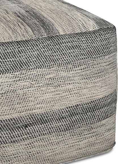 SIMPLIHOME Clay Boho Square Pouf in Grey Melange Cotton for the Living Room, Bedroom and Kids Room