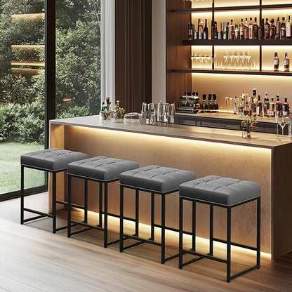 Yaheetech Bar Stools Set of 2, 24 Inch Counter Height Bar Stools Set, Backless Kitchen Island Stools, Faux Leather Stools for Kitchen Counter, Grey