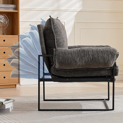 Xifan Modern Comfy Reclining Chair with 6 Angle Adjustable Backrest, Upholstered Accent Chair Fabric Living Room Lounge Chair for Reading Room - Gray, 1PC