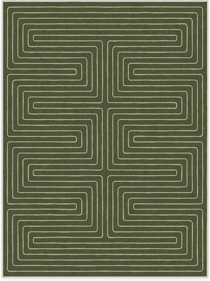 RUGGABLE x Jonathan Adler Machine Washable Modern Area Rug – Labyrinth Fern Green 9x12, Stain-Resistant, Non-Slip – Large Rugs for Living Room, Bedroom, Hallway, Entryway & Office–with Cushioned Pad