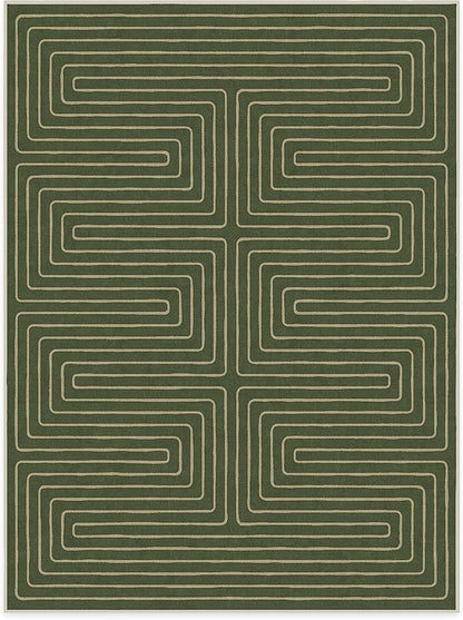 RUGGABLE x Jonathan Adler Machine Washable Modern Area Rug – Labyrinth Fern Green 9x12, Stain-Resistant, Non-Slip – Large Rugs for Living Room, Bedroom, Hallway, Entryway & Office–with Cushioned Pad