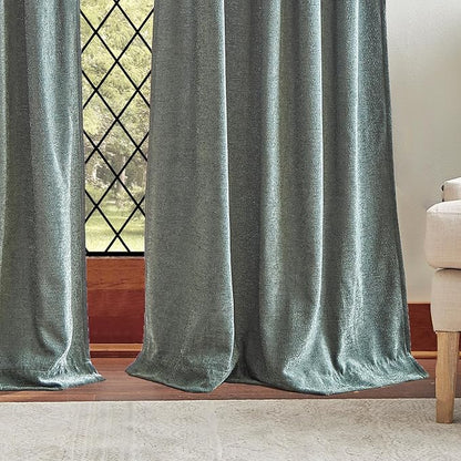 Martha Stewart Naples Chenille Solid Back Tab Window Curtain Panel Pair, 84", Olive Green