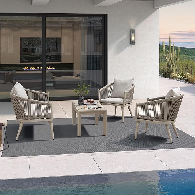 PURPLE LEAF 4 Pieces Patio Conversation Set Outdoor Wicker Furniture with Aluminum Table and Rattan Chairs Sofa Cushions Included for Porch Backyard Garden Balcony Champagne