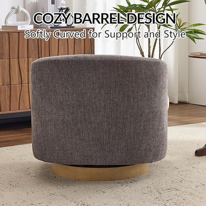 AEDI Swivel Accent Chair with Solid Wood Base, Upholstered Barrel Armchair for Living Room, Modern Small Club Chair,Gray