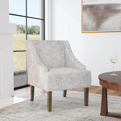 Mid Century Modern Accent Chair Wingback Living Room Chair Comfy Upholstered Scooped Armchair Fabric Side Chair with Wood Legs for Small Space, Bedroom, Apartment, Office, Waiting Room (Linen)