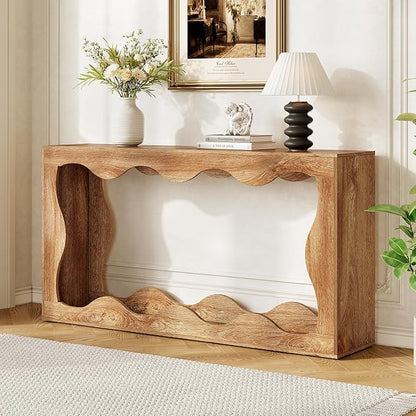 LITTLE TREE 63-Inch Console Table, Chic Design, Sofa Table Behind Couch, Farmhouse Console with Build-in Storage Space for Entryway, Living Room, Hallway