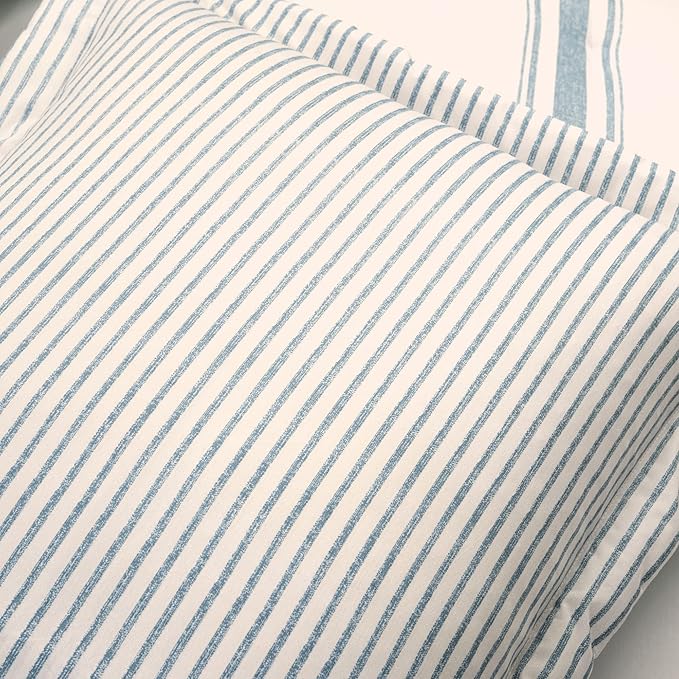Lush Decor Farmhouse Stripe Reversible Cotton Comforter Set, 3 Piece Set, Full/ Queen, Blue - Cozy F𝐚rmhouse Bedding Set - Rustic Decor - Striped Comforter - Modern Farmho𝐮se Bedroom Decor