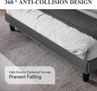 Allewie Full Size Bed Frame with Button Tufted Wingback Headboard, Modern Fabric Upholstered Platform Bed Frame with Strong Wood Slat Support, No Box Spring Needed, Easy Assembly, Dark Grey