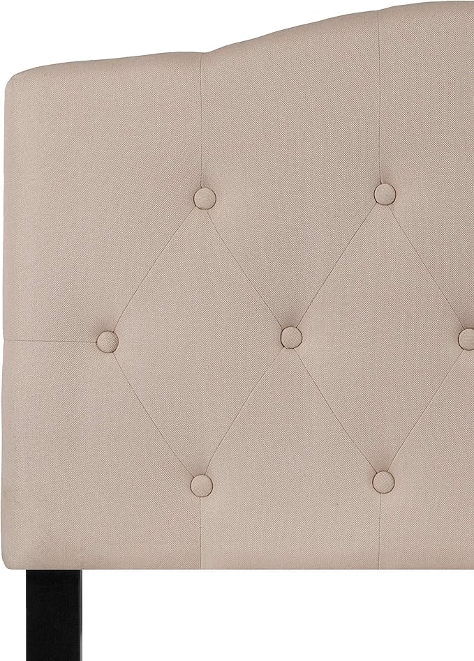 BizChair Tufted Upholstered Twin Size Headboard in Beige Fabric