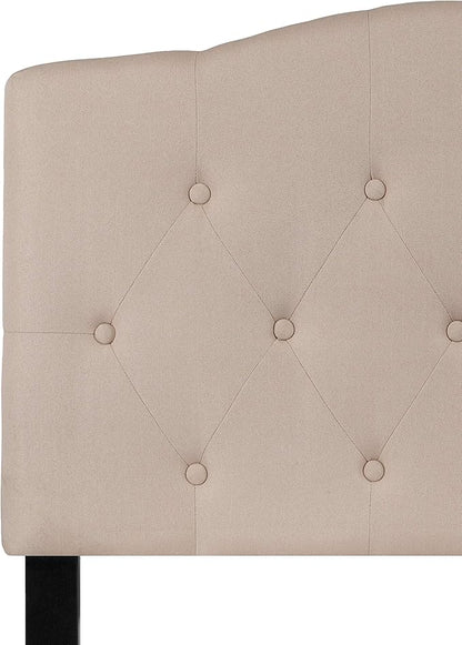 EMMA + OLIVER Twin Size Tufted Upholstered Headboard with Adjustable Metal Bed Rail Slots, Modern Fabric Upholstered Twin Headboard, Beige