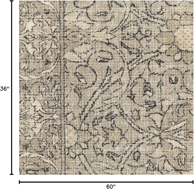 RUGGABLE x Morris & Co Washable Area Rug – Montreal Natural Stone 3x5, Stain-Resistant, Non-Slip – Small Machine Washable Rugs for Living Room, Bedroom, Hallway, Entryway & Office–with Standard Pad