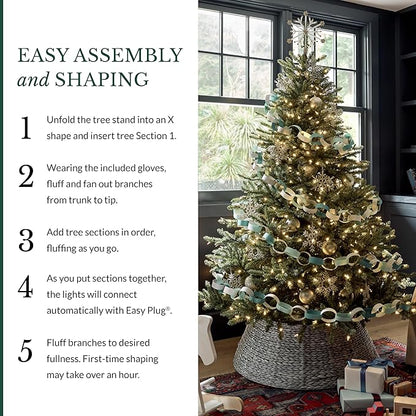 Balsam Hill 7.5ft Pre-Lit Classic Blue Spruce - Artificial Christmas Tree with 1000 Clear Incandescent Lights, Easy Plug Technology, Premium Stand for Indoor Holiday Decorating