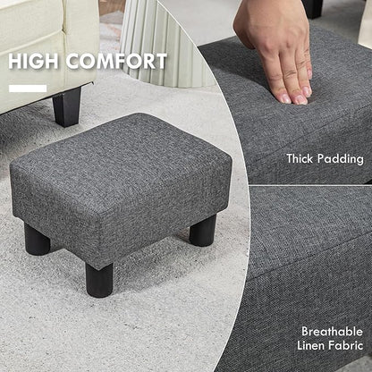HOMCOM Ottoman Foot Rest, Small Foot Stool with Linen Fabric Upholstery and Plastic Legs, Cube Ottoman for Living Room, Charcoal Gray