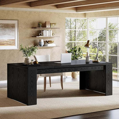 Tribesigns 70.9-Inch Executive Desk, Large Wooden Computer Office Desk with Sturdy Double Pedestal Legs, Writing Table Business Workspace Home Office Furniture for Home Office (Black)