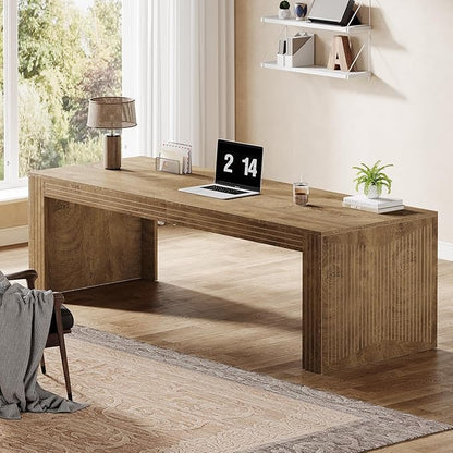 Tribesigns 79-Inch Extra Long Desk, Two Person Double Desk for Home Office, Wooden Long Computer Desk Writing Table for Office, Natural