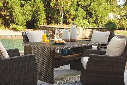 Signature Design by Ashley Outdoor Easy Isle Multi-Use Resin Wicker Patio Table, Dark Brown
