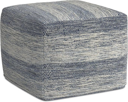 SIMPLIHOME Clay Boho Square Pouf in Patterened Teal Melange Cotton for the Living Room, Bedroom and Kids Room