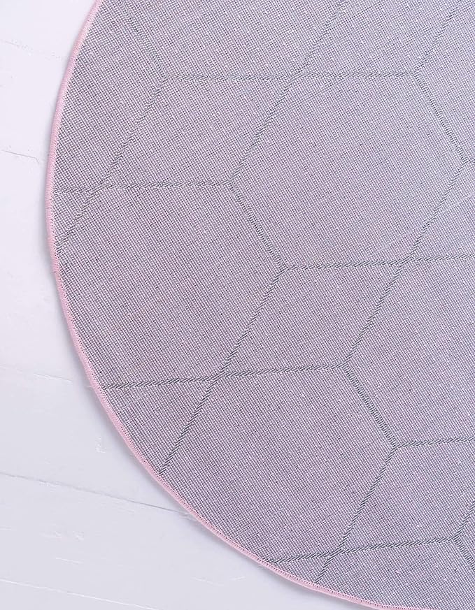 Unique Loom Trellis Frieze Collection Area Rug - Geometric (6' Round, Light Pink/ Ivory)