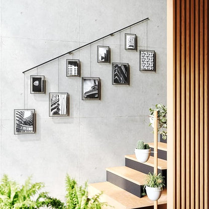 Umbra Exhibit Wall Frame with Metal Rod for Hanging-Rimless Design-Suitable for Living Room, Bathroom, Bedroom, Entryway and More, Black