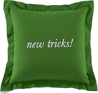 kate spade new york Old Habits, New Tricks Reversible Decorative Pillow for Bed or Sofa, Cotton and Linen Cover Throw Pillow, 18 x 18, Green