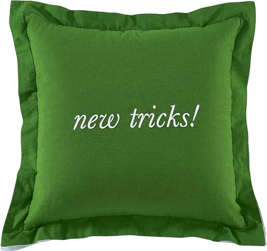 kate spade new york Old Habits, New Tricks Reversible Decorative Pillow for Bed or Sofa, Cotton and Linen Cover Throw Pillow, 18 x 18, Green
