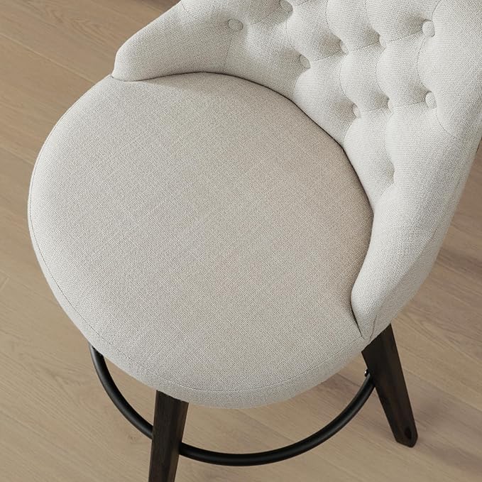 Watson & Whitely Modern Swivel Bar Stools, Performance Fabric Upholstered Counter Height Bar Stools with Back, Solid Wood Legs, 26" H Seat, Set of 2, Linen