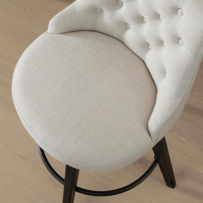 Watson & Whitely Modern Swivel Bar Stools, Performance Fabric Upholstered Counter Height Bar Stools with Back, Solid Wood Legs, 26" H Seat, Set of 2, Linen