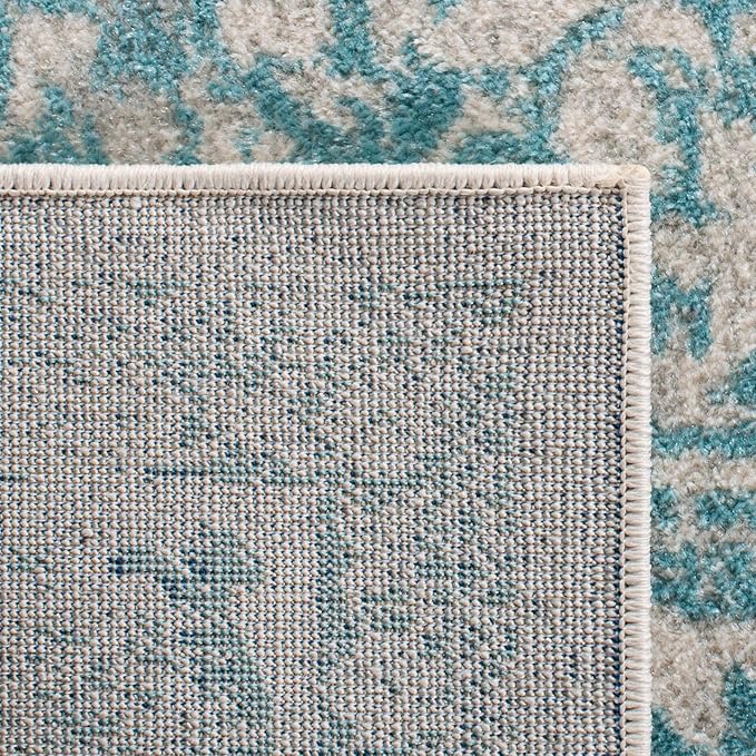 SAFAVIEH Evoke Collection 6'7" x 9' Ivory / Aqua EVK256J Oriental Distressed Non-Shedding Living Room Bedroom Dining Home Office Area Rug