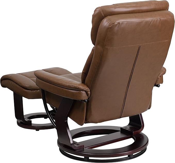 Flash Furniture Allie LeatherSoft Upholstered Recliner with Footrest, Arms, and Headrest, Padded Swivel Recliner Chair and Ottoman Set, Palimino