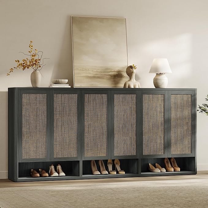 SICOTAS Rattan Shoe Storage Cabinet - Modular Shoe Cabinets with Door Tall Large Shoe Cabinet Storage for Entryway - 31.2" Wide Modular Cabinet for Hallway, Living Room