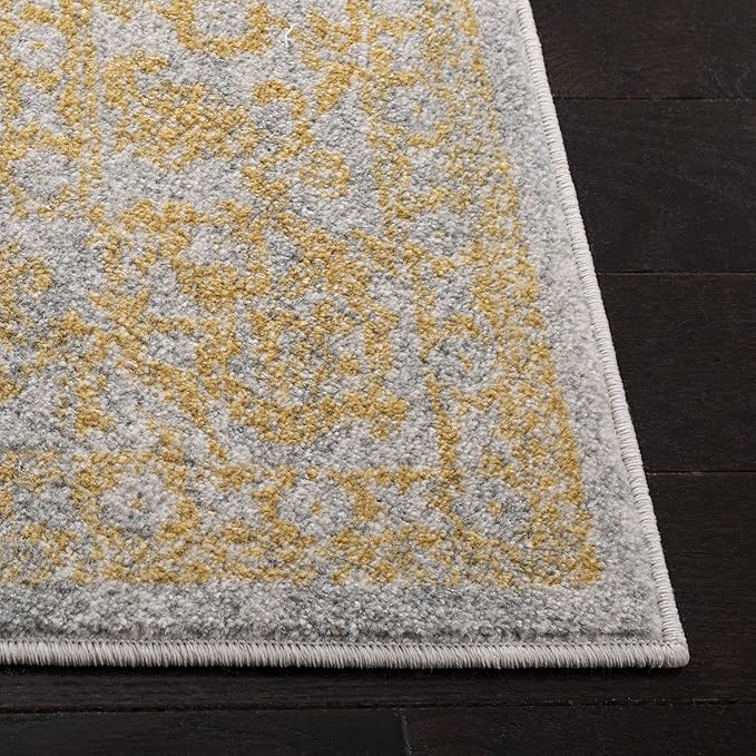 SAFAVIEH Evoke Collection Area Rug - 5'3" Square, Ivory & Gold, Distressed Design, Non-Shedding & Easy to Clean, Ideal for Living Room, Bedroom, Dining Space (EVK256B)