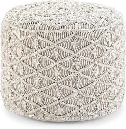 SIMPLIHOME Coates Boho Round Macrame Pouf in Natural Cotton for the Living Room, Bedroom and Kids Room