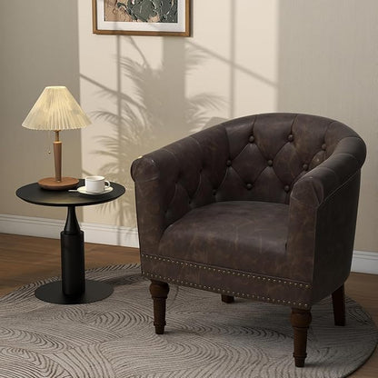 Lumibee Faux Leather Barrel Chair, Upholstered Accent Chair for Living Room, Modern Comfy Club Armchair for Office, Bedroom, Waiting Room-Chocolate