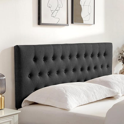 Tufted Upholstered Headboard Queen Size, Solid Wood Head Board with Durable Metal Legs, Adjustable Height Bed headboard from 37” to 51” Fabric Headboard in Modern Button Design (Black)