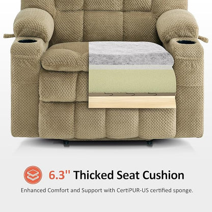 MCombo Dual Motor Power Lift Recliner Chair for Elderly, Lay Flat Lift Chair with Heat and Massage, Extra Wide Lift Recliner for Big People, Cup Holders, Fabric R7897 (Medium-Wide, Beige)