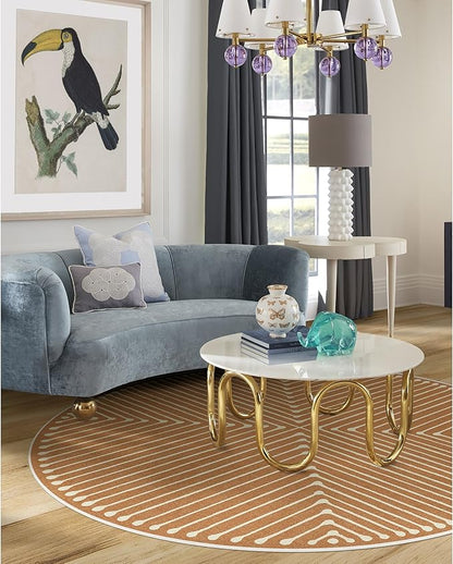 RUGGABLE x Jonathan Adler Machine Washable Modern Area Rug – Inkdrop Copper 6 ft Round, Stain-Resistant, Non-Slip – Medium Rugs for Living Room, Bedroom, Hallway, Entryway & Office–with Standard Pad