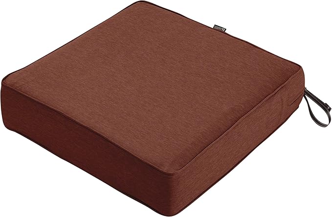 Classic Accessories Montlake Water-Resistant 25 x 25 x 5 Inch Square Outdoor Seat Cushion, Patio Furniture Chair Cushion, Heather Henna Red, Outdoor Cushion Cover