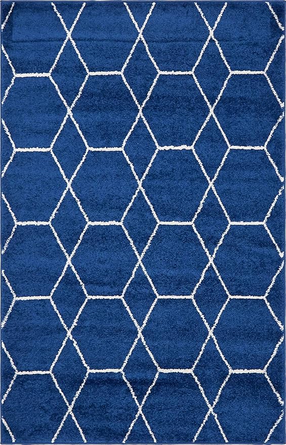 Unique Loom Trellis Frieze Collection Area Rug - Geometric (4' 1" x 6' 1", Navy Blue/ Ivory)