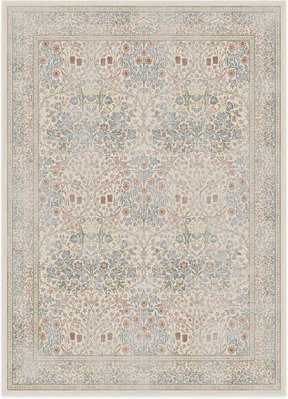 RUGGABLE x Morris & Co Washable Area Rug – Blackthorn Ivory Blue 5x7, Stain-Resistant, Non-Slip – Medium Machine Washable Rugs for Living Room, Bedroom, Hallway, Entryway & Office–with Standard Pad