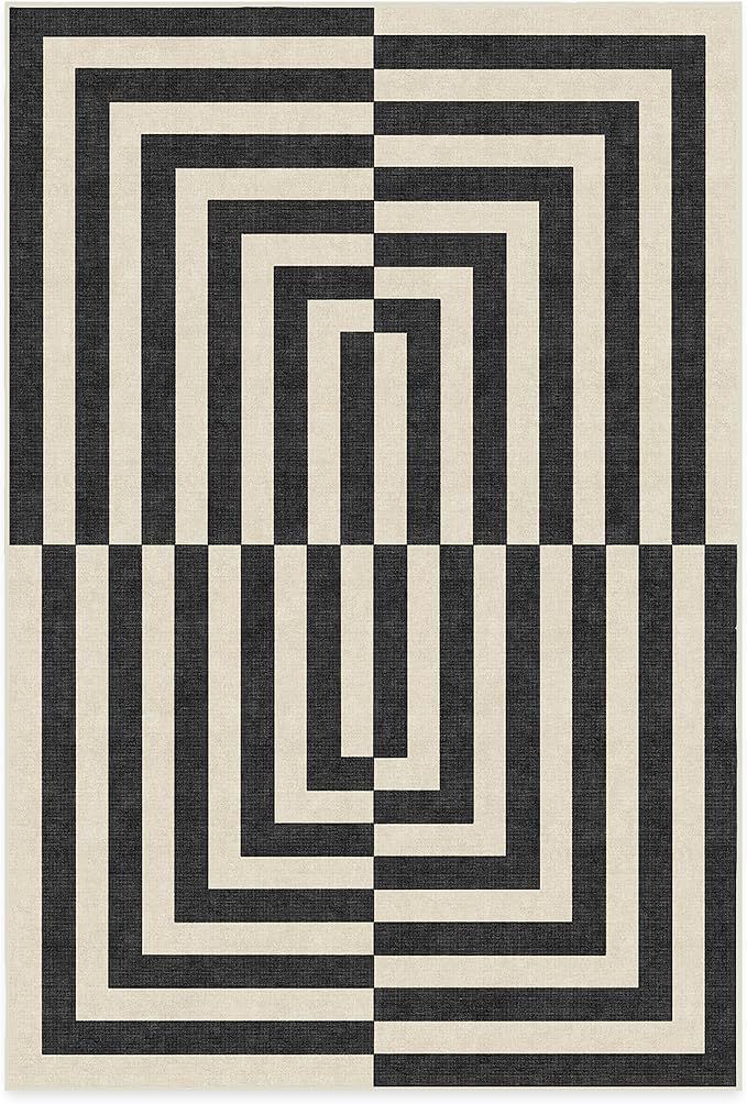 RUGGABLE x Jonathan Adler Machine Washable Modern Area Rug – Op Art Charcoal 6x9, Stain-Resistant, Non-Slip – Medium Rugs for Living Room, Bedroom, Hallway, Entryway & Office–with Cushioned Pad