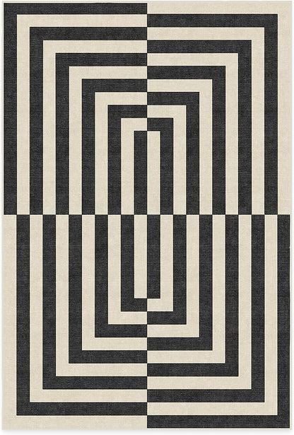 RUGGABLE x Jonathan Adler Machine Washable Modern Area Rug – Op Art Charcoal 6x9, Stain-Resistant, Non-Slip – Medium Rugs for Living Room, Bedroom, Hallway, Entryway & Office–with Cushioned Pad