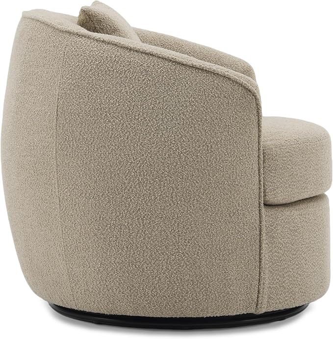 Swivel Accent Chair Set, Modern Upholstered Boucle Barrel Arm Chairs with Pillow for Living Room, 360 Degree Round Swivel Sherpa Armchair with Round Base for Bedroom Club (2, Light Brown)
