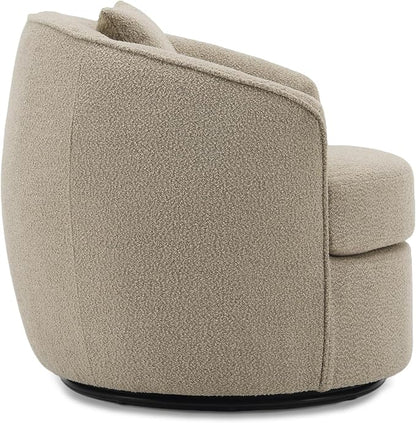 Swivel Accent Chair Set, Modern Upholstered Boucle Barrel Arm Chairs with Pillow for Living Room, 360 Degree Round Swivel Sherpa Armchair with Round Base for Bedroom Club (2, Light Brown)