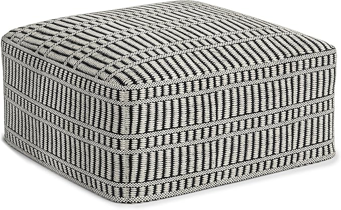 SIMPLIHOME Safford 20-inch Wide Pouf in Black and White, Handwoven Outdoor/Indoor Boho-Style Ottoman for Living Room, Bedroom, or Patio, Weather-Resistant, UV-Protected, Assembled