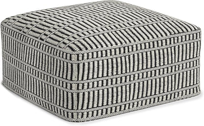 SIMPLIHOME Safford 20-inch Wide Pouf in Black and White, Handwoven Outdoor/Indoor Boho-Style Ottoman for Living Room, Bedroom, or Patio, Weather-Resistant, UV-Protected, Assembled